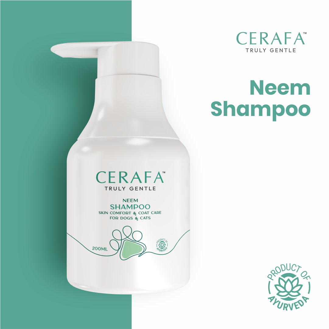 Cerafa Neem Shampoo for Dogs & Cats | Herbal Pet Skin & Coat Cleansing | With Neem, Turmeric & Aloe Vera | 200 ml
