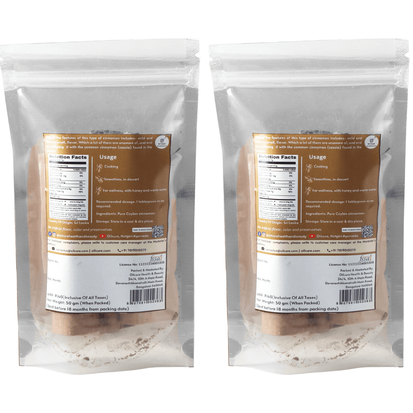 Nxtgen Ayurveda Ceylon Cinnamon sticks - 50 gms (Pack of 4)