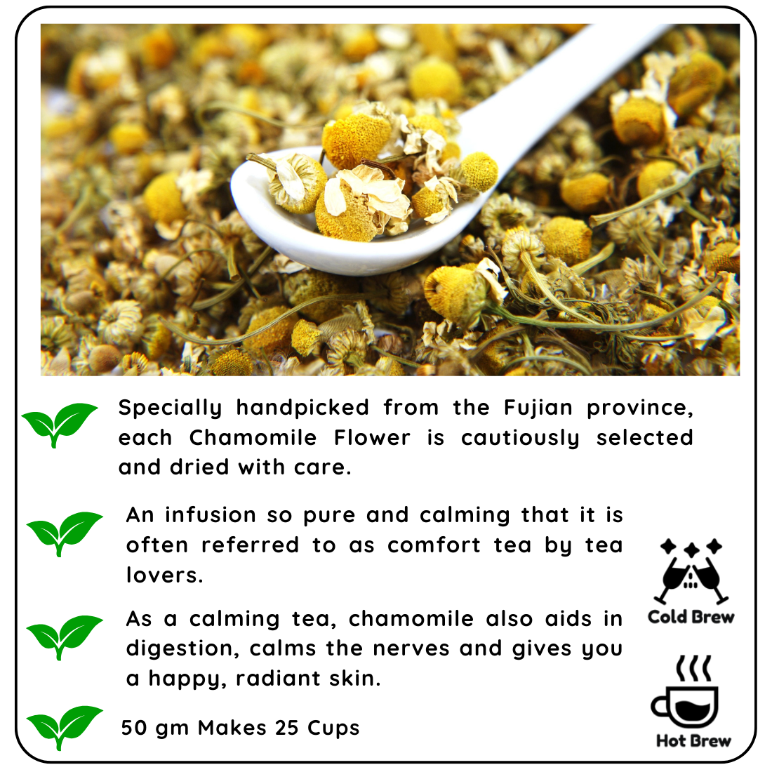 Radhikas Fine Teas Calming Chamomile Flower Decaf Tisane (50g)