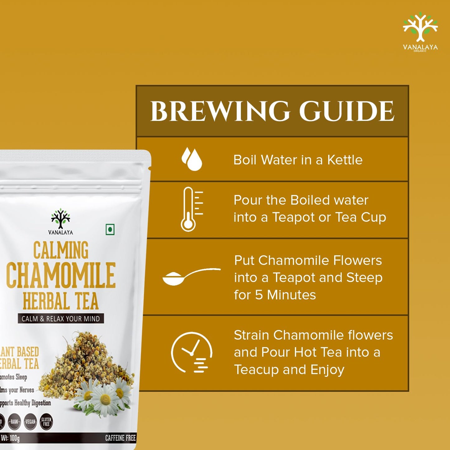 Vanalaya Calming Chamomile Herbal Tea From dried Chamomile Flowers for Sleep