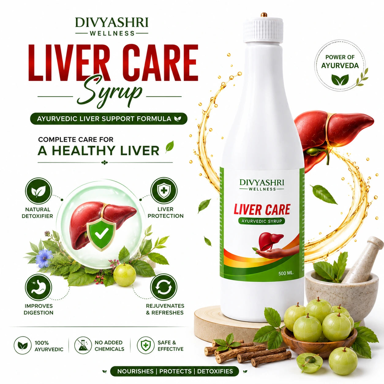 Divyashri Wellness Liver Care Ayurvedic Syrup – Natural Liver Detox & Health Tonic | 500ML
