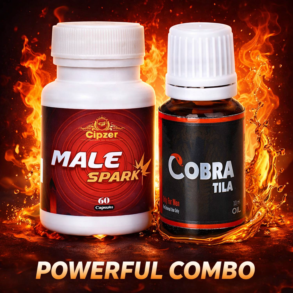 Cipzer Male Spark 60 Capsules + Cobra Tila 10 ML Combo | Intense Stamina, Power & Long-Lasting Performance | Men Vitality & Energy Booster