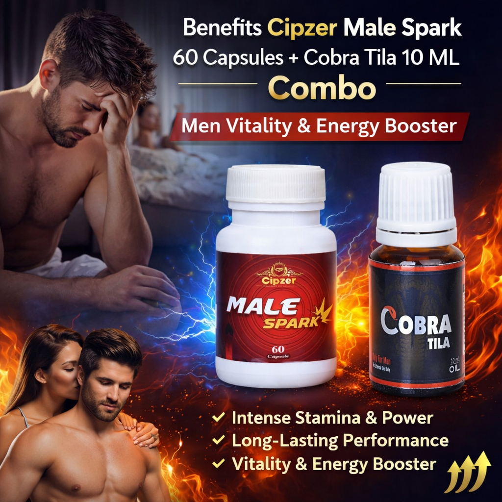 Cipzer Male Spark 60 Capsules + Cobra Tila 10 ML Combo | Intense Stamina, Power & Long-Lasting Performance | Men Vitality & Energy Booster