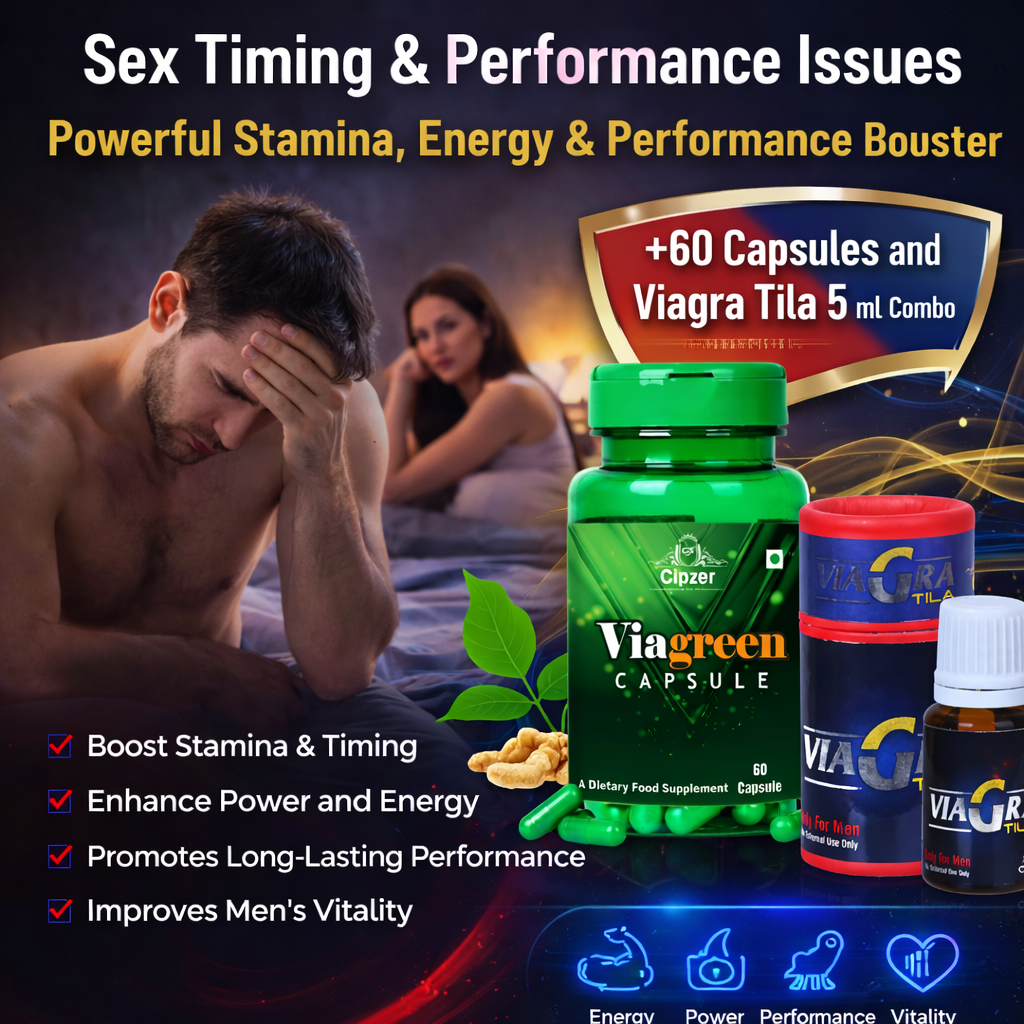 Cipzer Viagreen 60 Capsules + Viagra Tila 5 ML Combo | Powerful Stamina, Energy & Performance Booster | Long-Lasting Vitality & Men Wellness Support