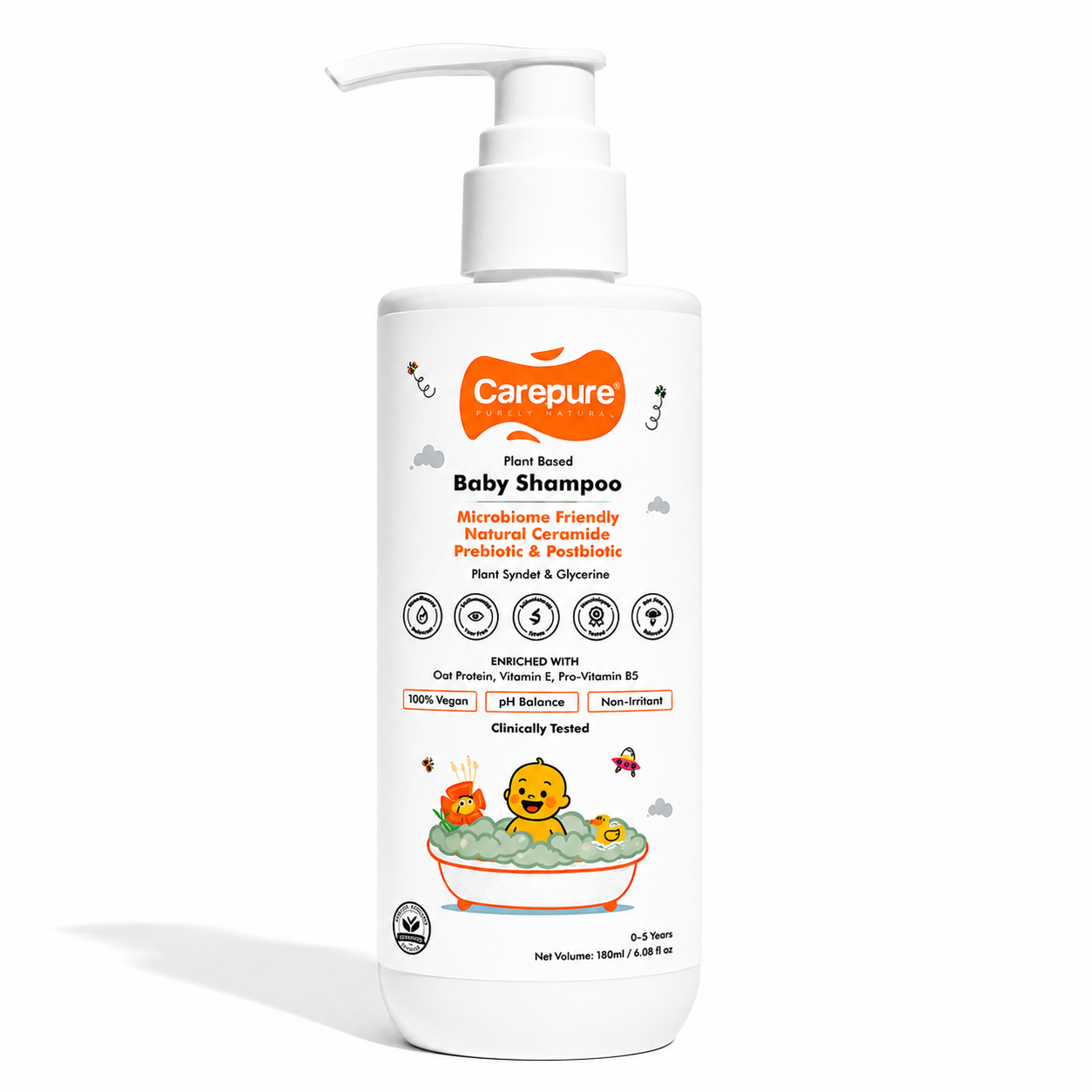 Carepure Plant-Based Nourishing Baby Shampoo | Tear-Free, Gentle Scalp & Hair Cleanser for Infants & Toddlers