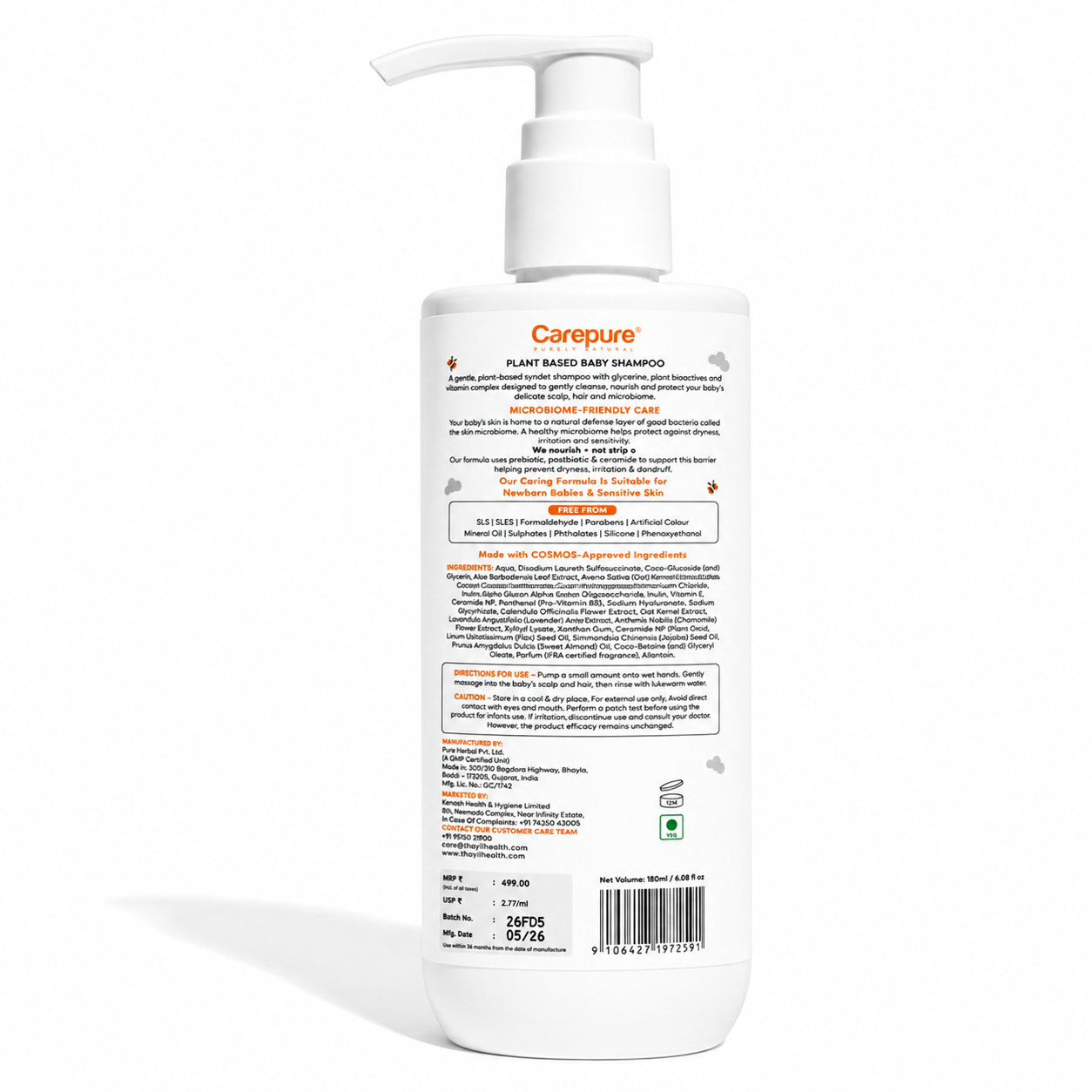Carepure Plant-Based Nourishing Baby Shampoo | Tear-Free, Gentle Scalp & Hair Cleanser for Infants & Toddlers