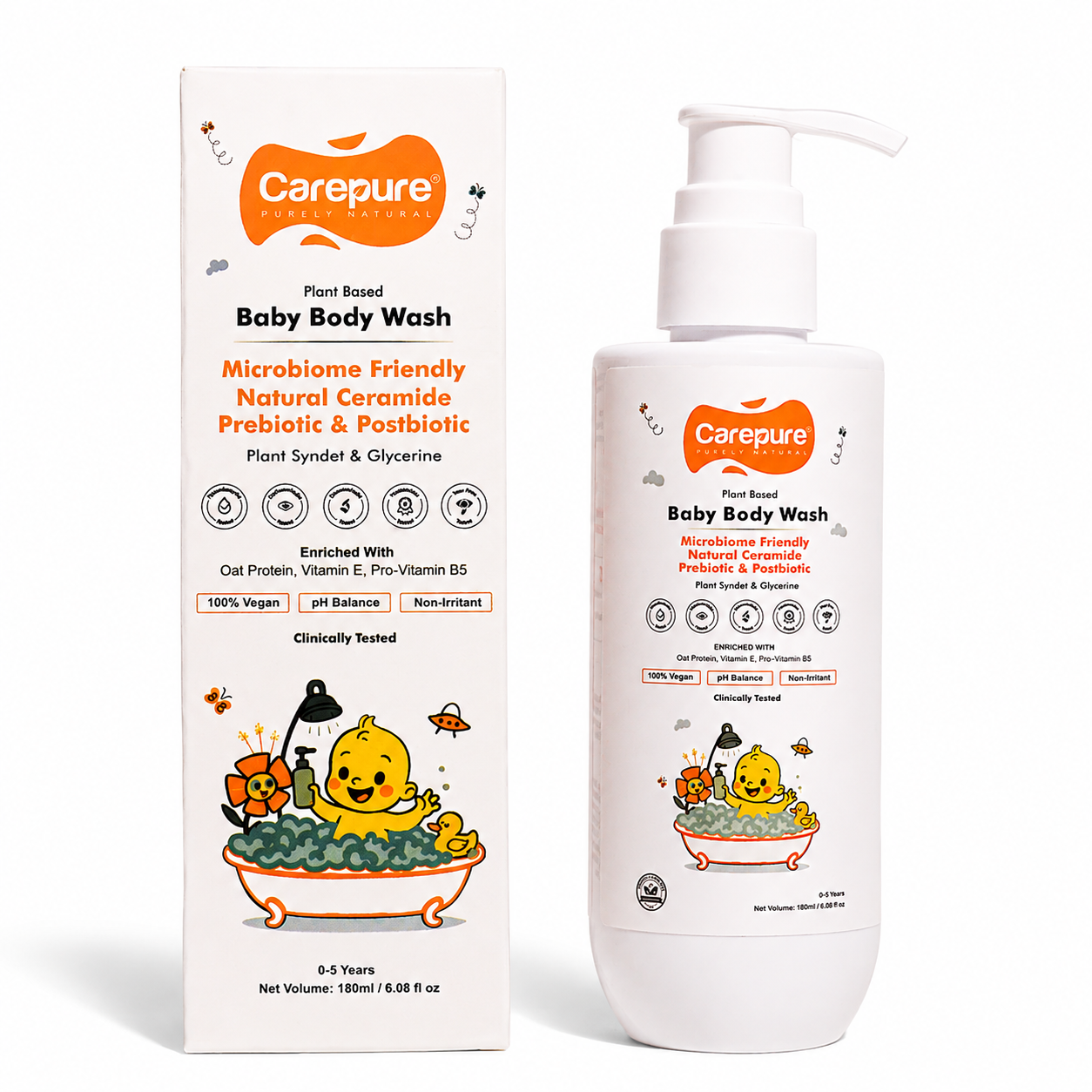 Carepure Plant-Based Hydrating Baby Bodywash | Tear-Free, Hypoallergenic Cleanser for Newborns & Toddlers