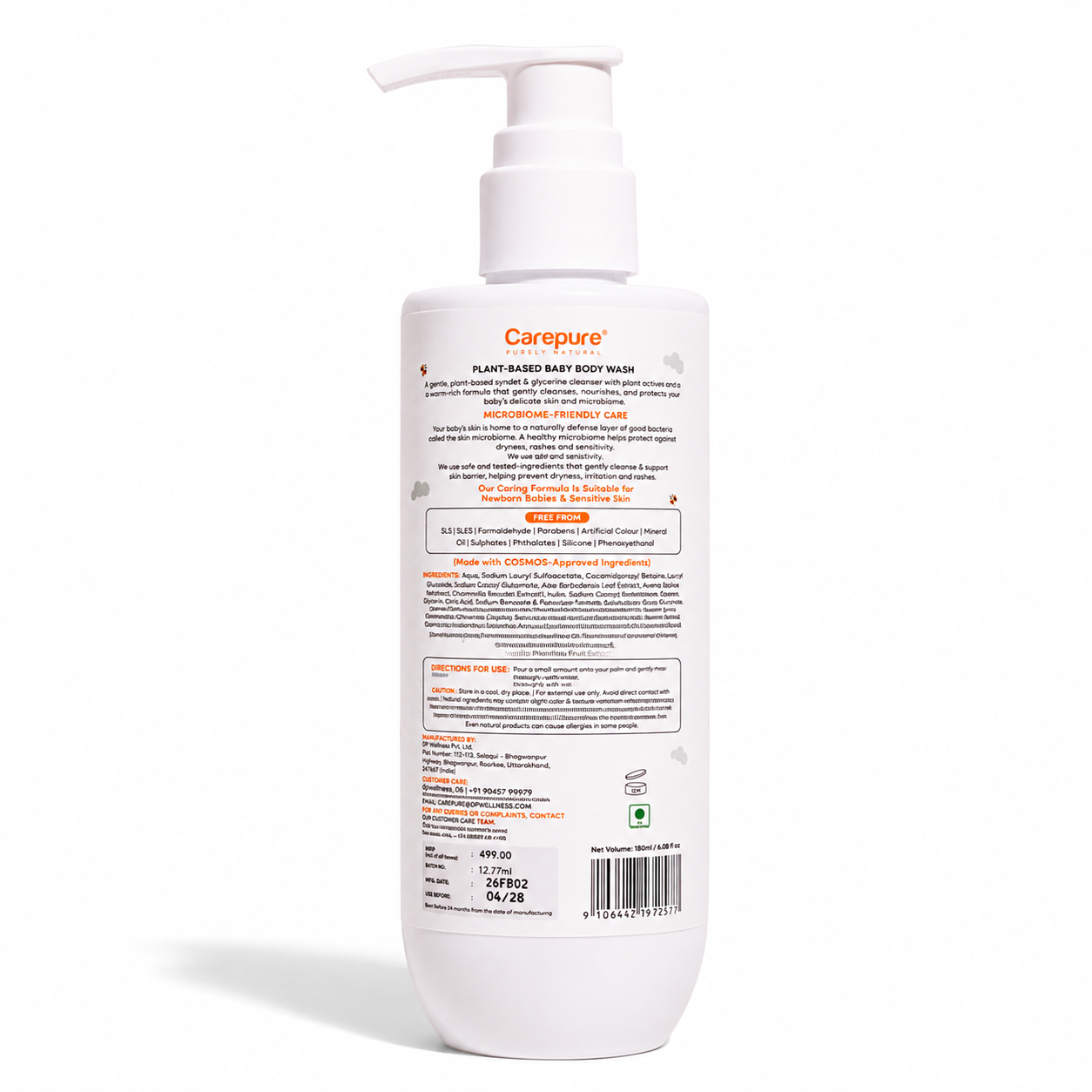 Carepure Plant-Based Hydrating Baby Bodywash | Tear-Free, Hypoallergenic Cleanser for Newborns & Toddlers