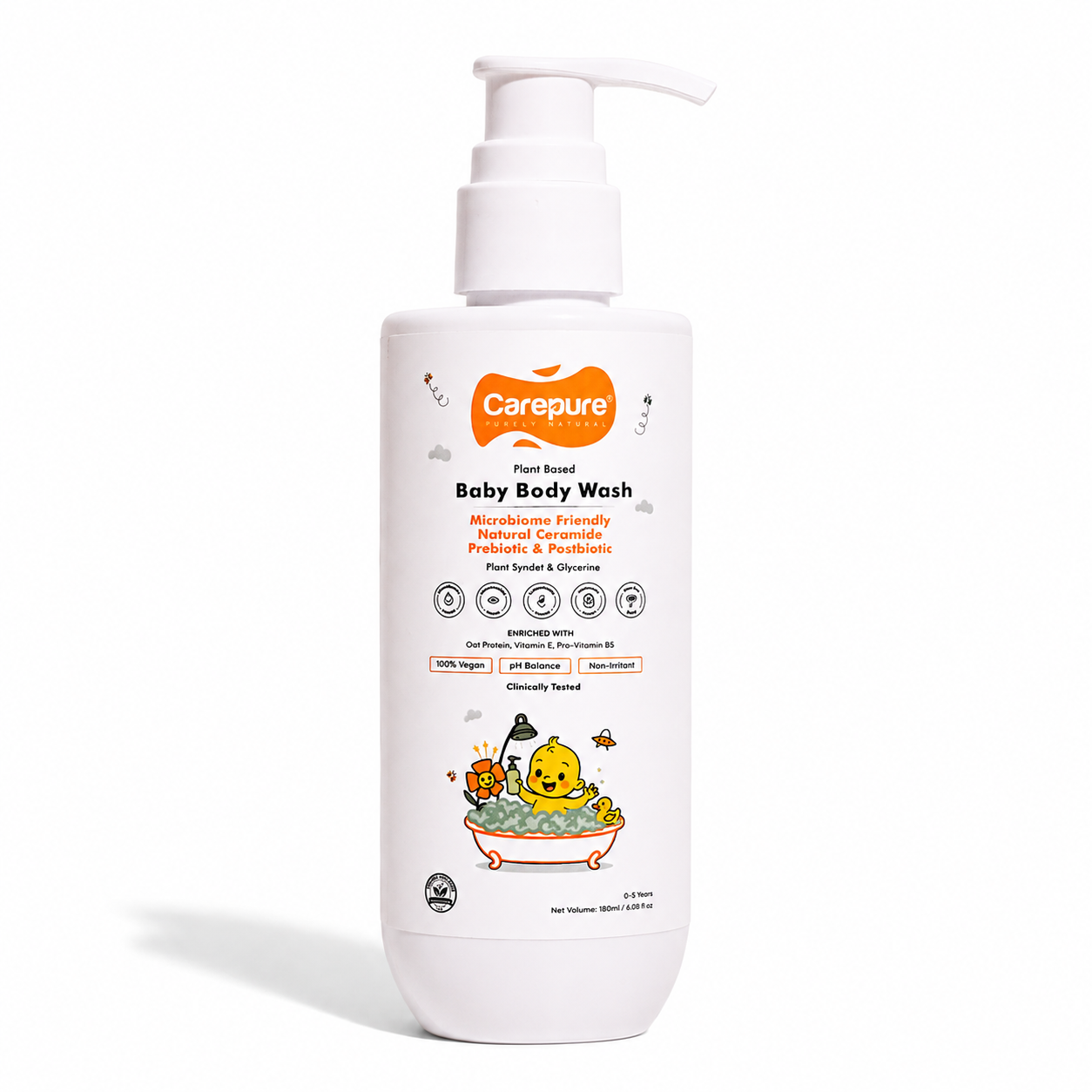 Carepure Plant-Based Hydrating Baby Bodywash | Tear-Free, Hypoallergenic Cleanser for Newborns & Toddlers