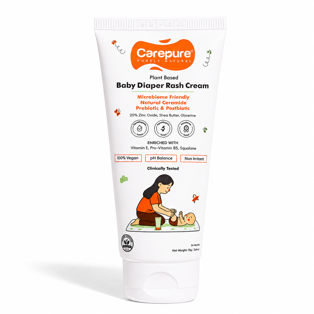 Carepure Plant-Based Soothing Baby Diaper Rash Cream | Fast-Acting Protective Barrier for Sensitive Infant Skin