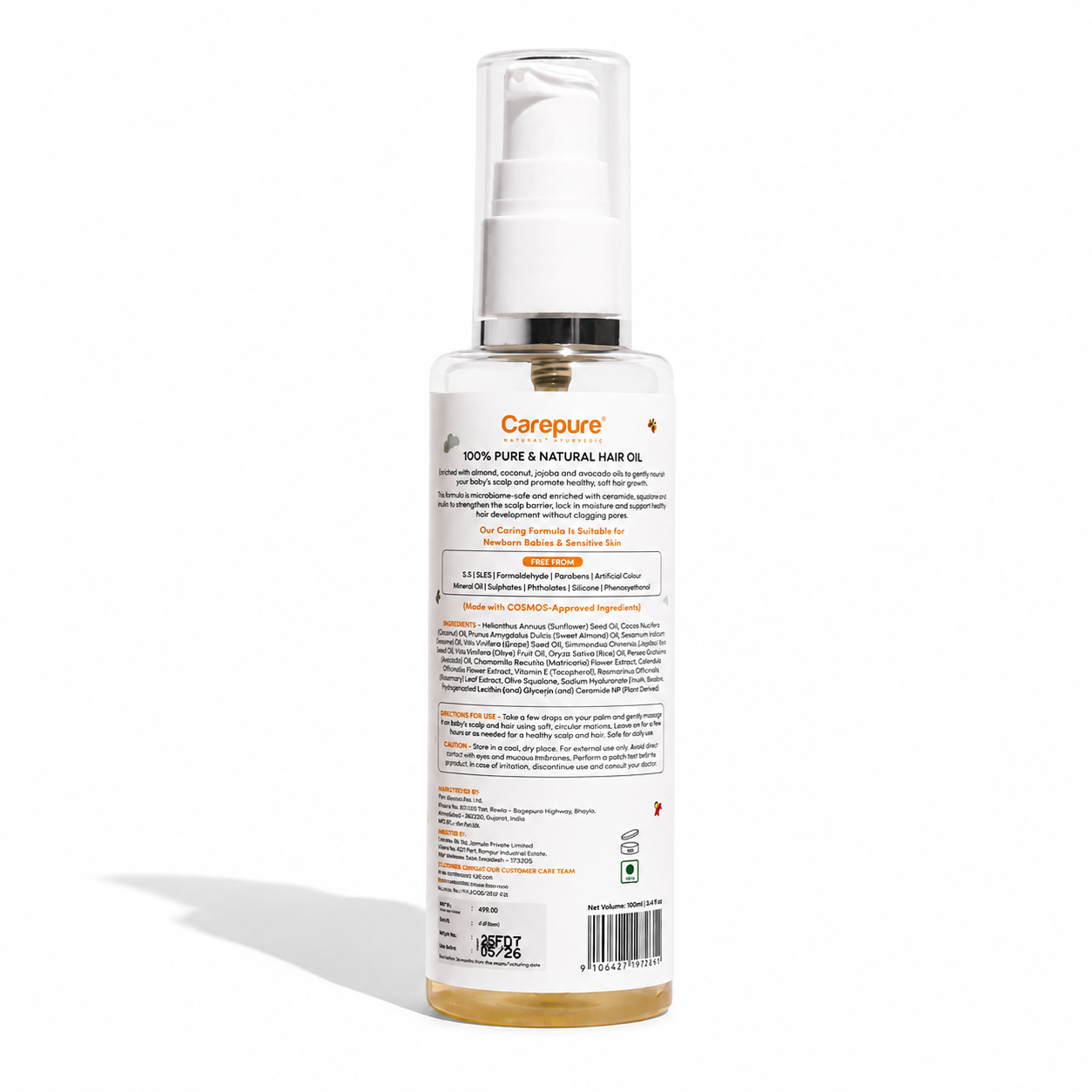 Carepure Scalp Nourishing Cold-Pressed Baby Hair Oil | 100% Natural Botanical Scalp & Hair Care for Infants & Toddlers