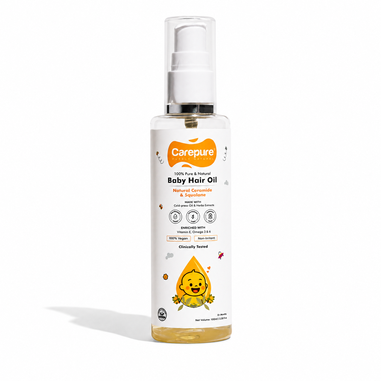 Carepure Scalp Nourishing Cold-Pressed Baby Hair Oil | 100% Natural Botanical Scalp & Hair Care for Infants & Toddlers