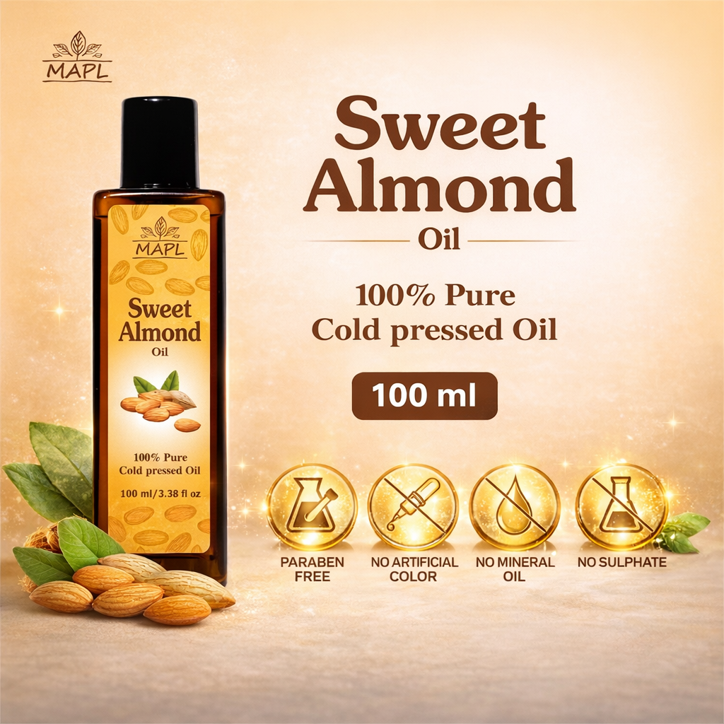 MAPL Sweet Almond Oil | 100% Cold-Pressed Ayurvedic Oil for Hair, Skin & Family Wellness | Nourishes, Moisturizes & Strengthens | 100 ml