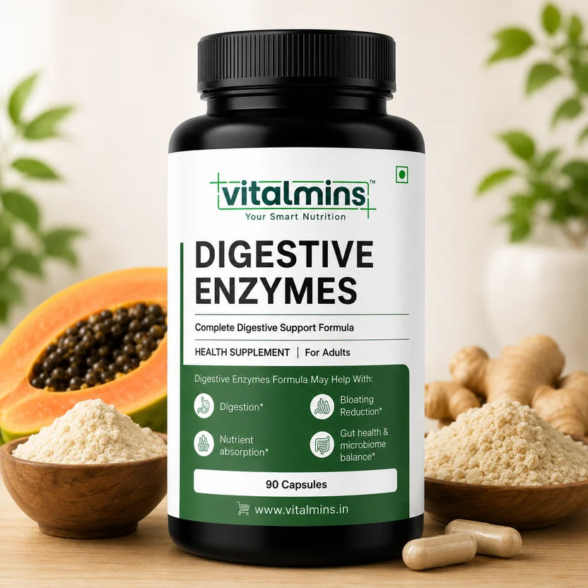 Vitalmins Digestive Enzymes Capsules for Optimal Digestive Health, Nutrient Absorption & Bloating Relief – 60 Capsules
