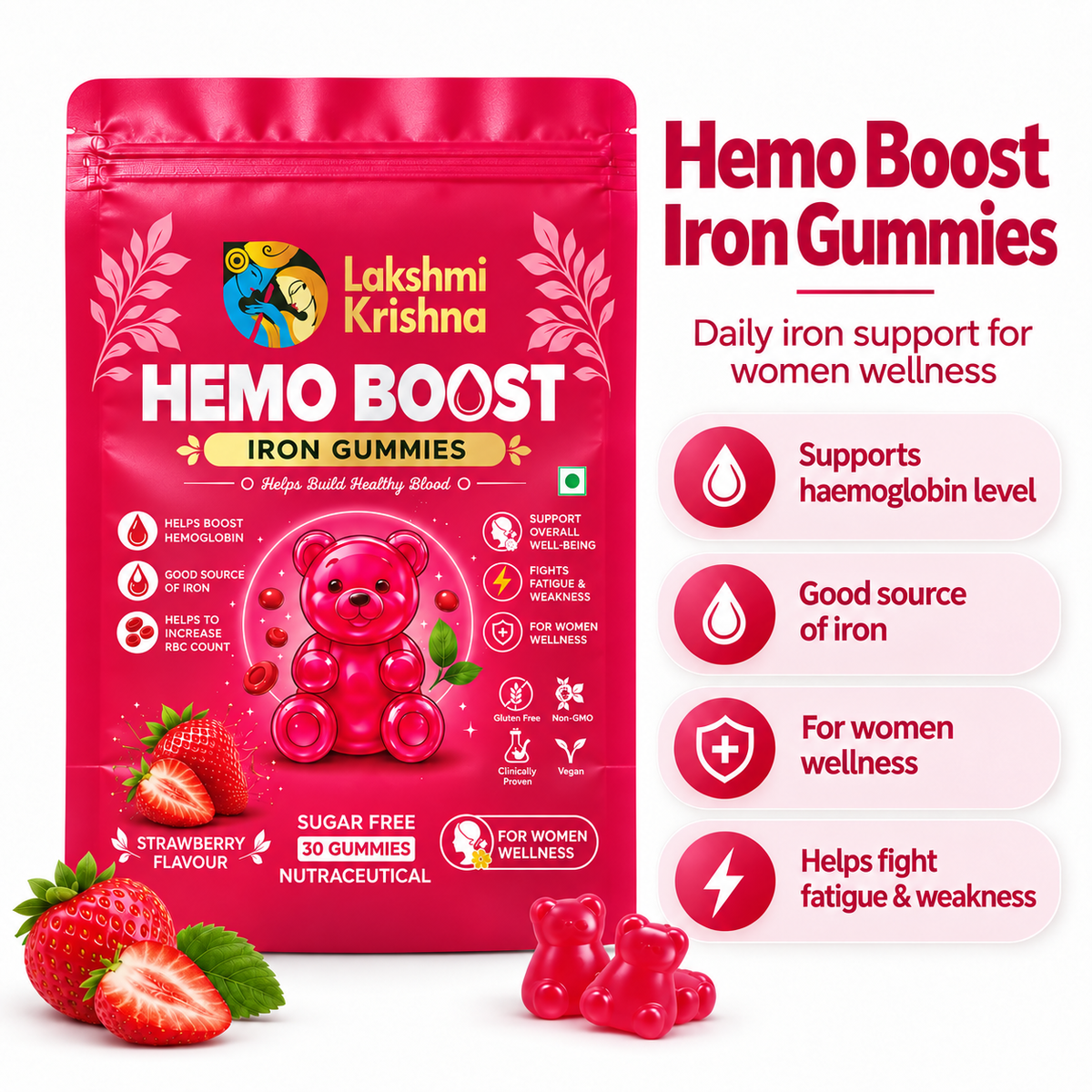 Lakshmi Krishna Naturals Hemo Boost Iron Gummies | 30 Gummies