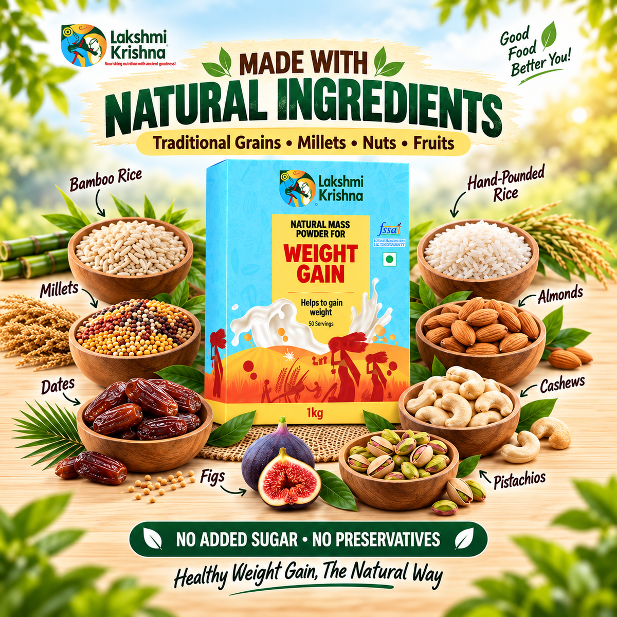 Lakshmi Krishna Naturals Natural Mass Weight Gain Powder | 500 g
