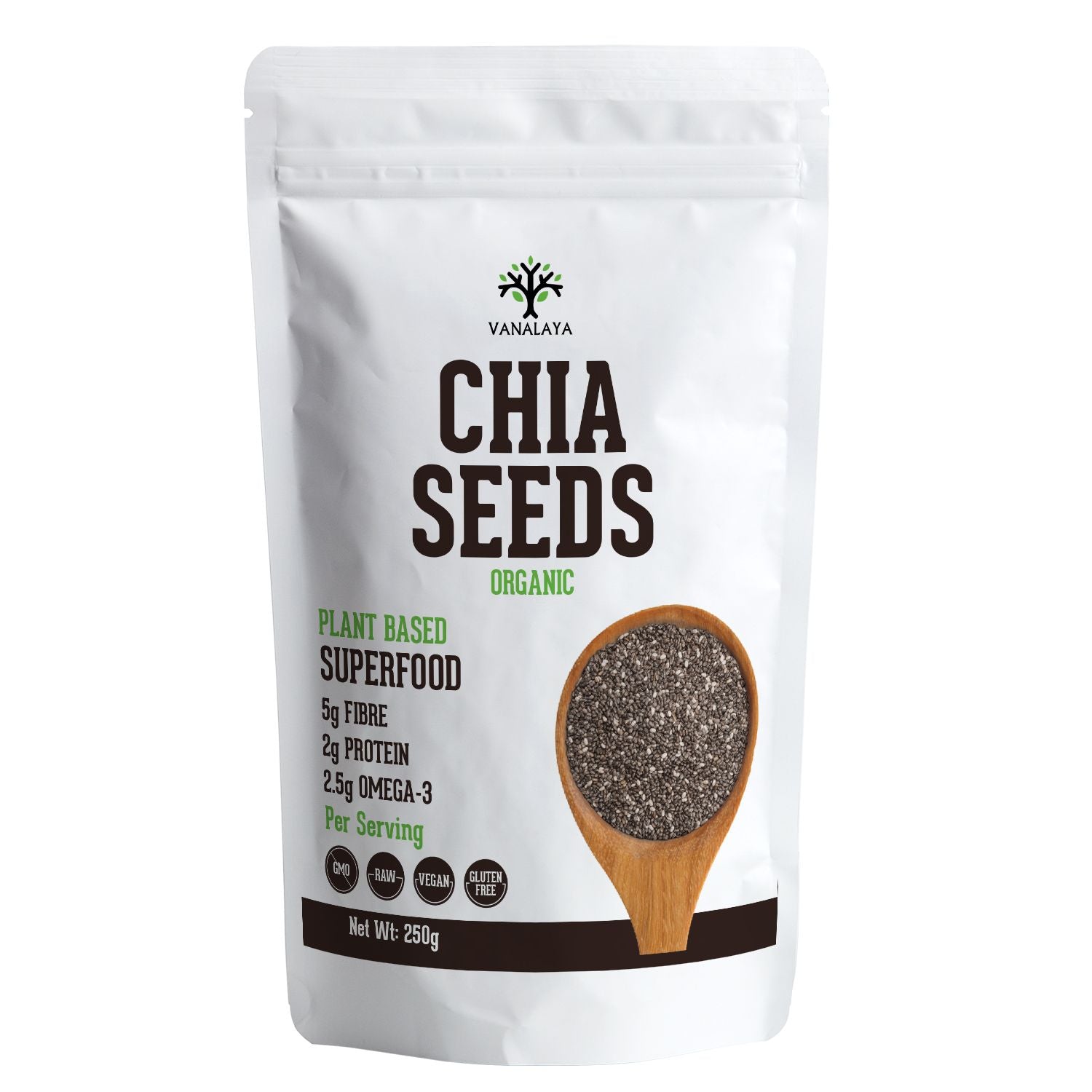 Vanalaya Raw Unroasted Chia Seeds - High-Fiber Omega-3 Plant Protein (250g)