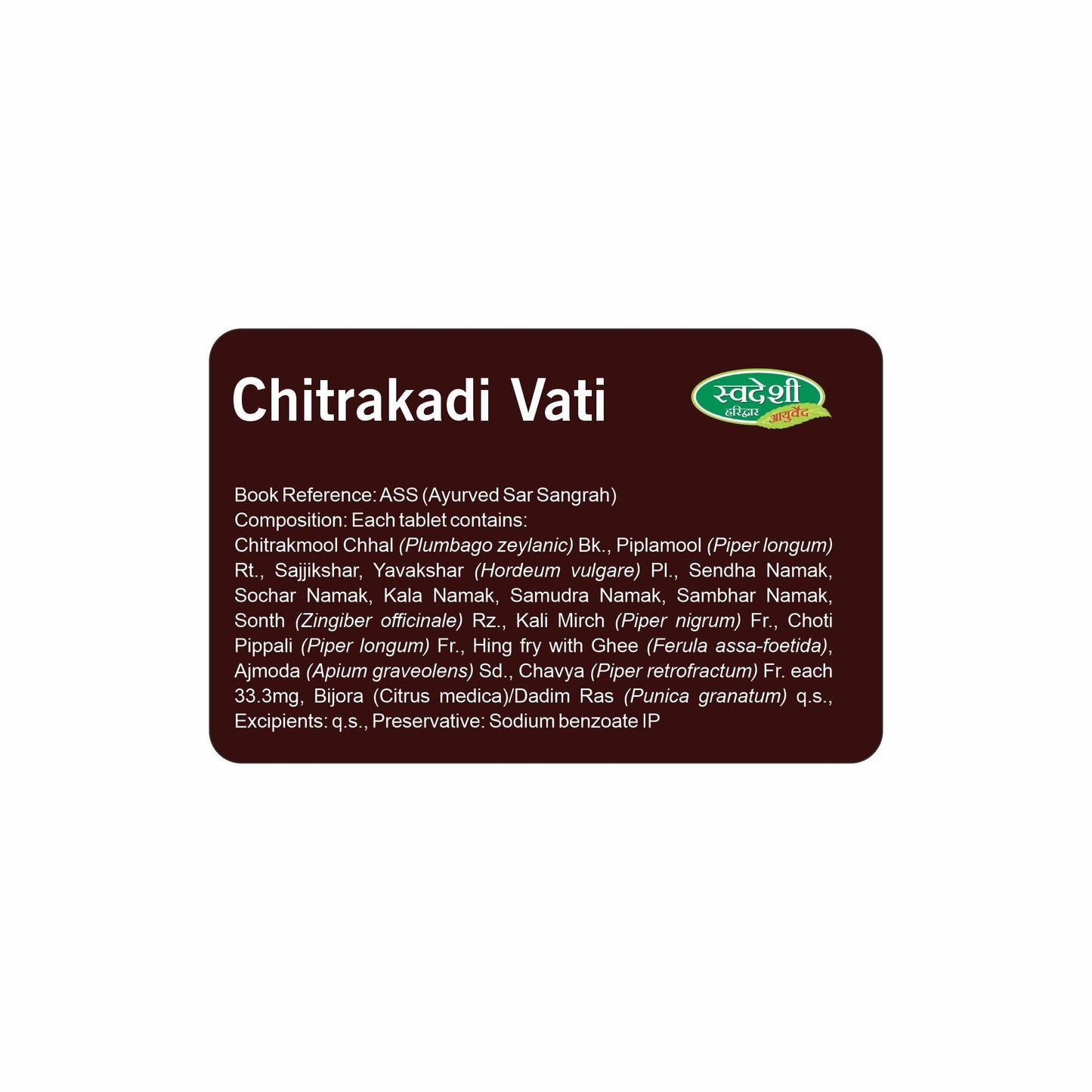 Swadeshi Chitrakadi Vati - 60 Tablets
