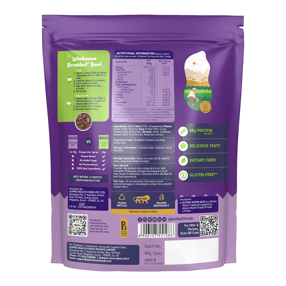 Alpino High Protein Super Oats Chocolate, 400 gm