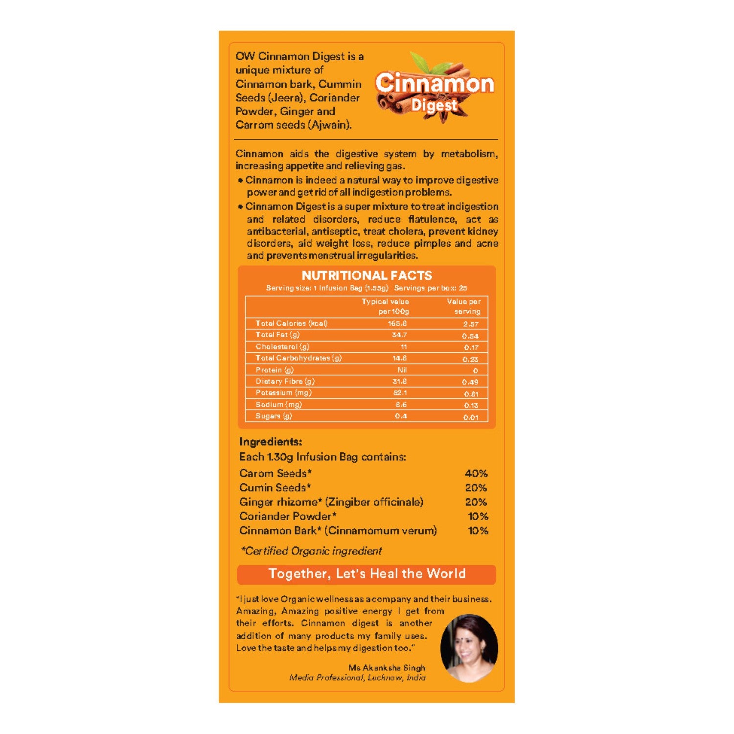 Organic Wellness Cinnamon Digest Teabags -  25 Teabags