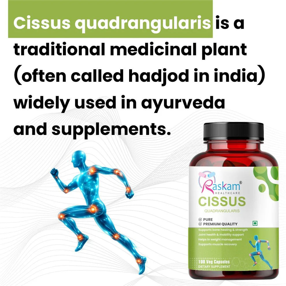Raskam Cissus Quadrangularis Extract 1000mg - 100 Veg Capsules- Bone & Joint Wellness