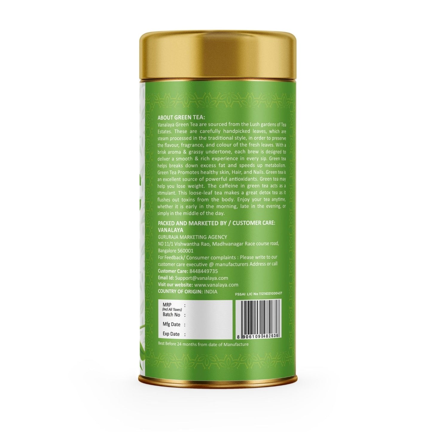 Vanalaya Classic Green Tea For Weight Loss Loose Leaf Green Tea - 100gm