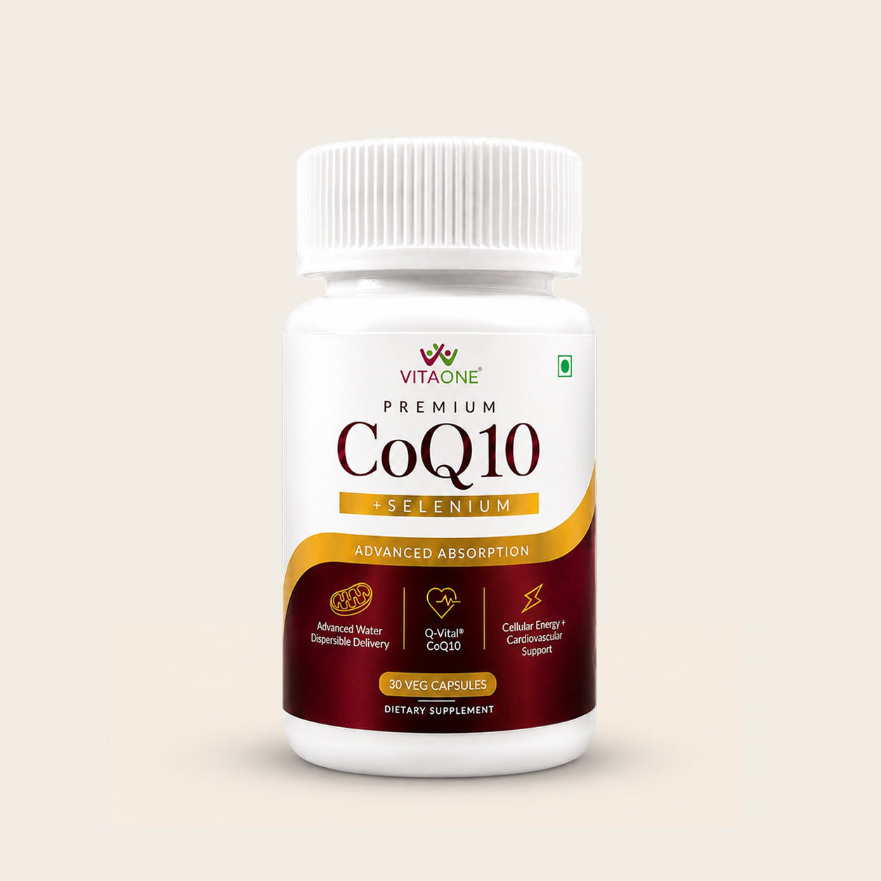 Vitaone CoQ10 + Selenium Capsules for Energy & Heart Health Capsules (30s) | For Cellular Energy, Cardiovascular & Antioxidant Support