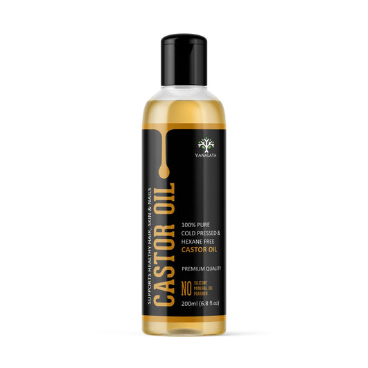 Vanalaya Castor Oil Pure Cold Pressed oil For Stronger Hair, Skin & Nails, No Mineral Oil & Silicones 200ml