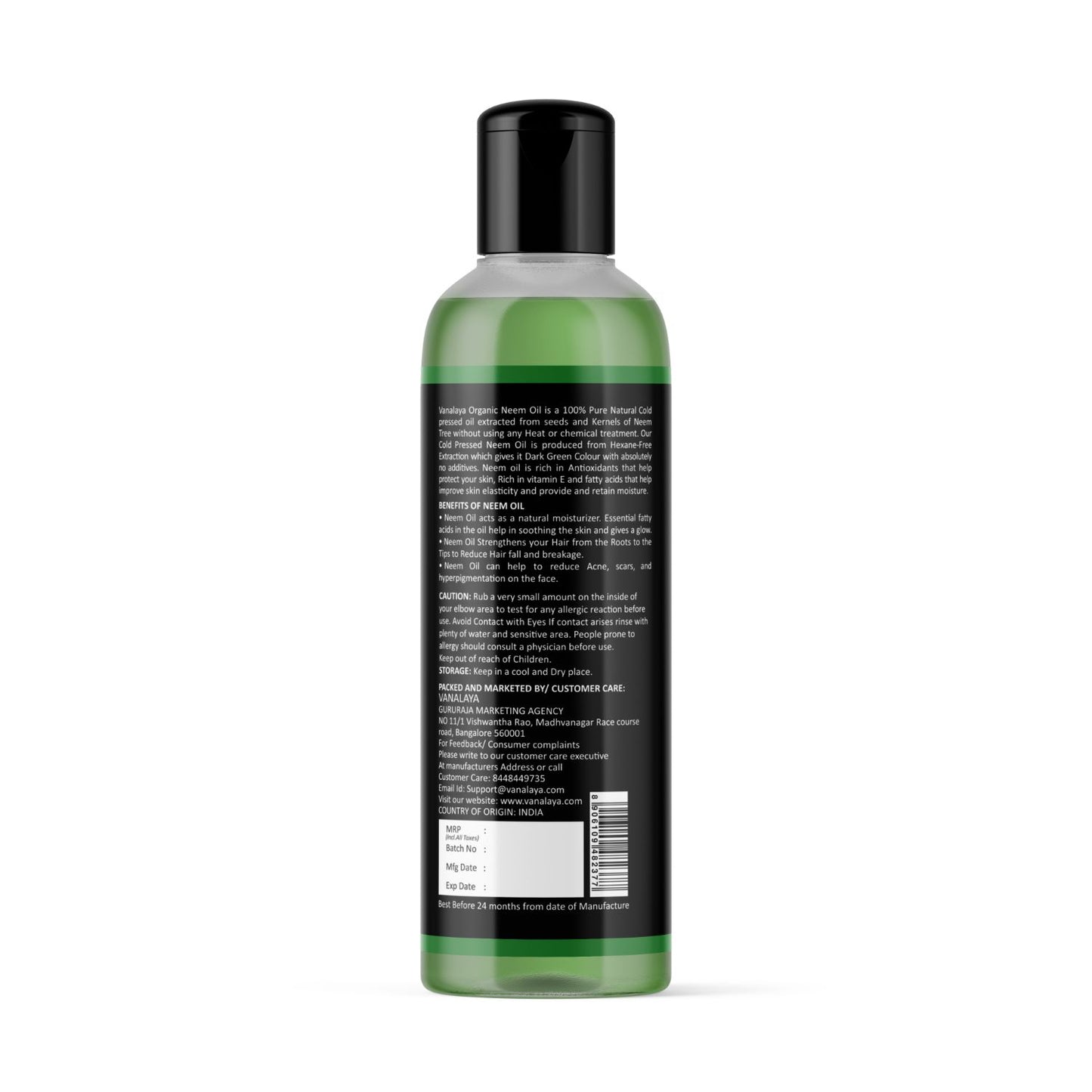 Vanalaya Pure Cold Pressed Neem Oil For Hair & Skin Natural Remedy For Daily Skin And Hair 200ml