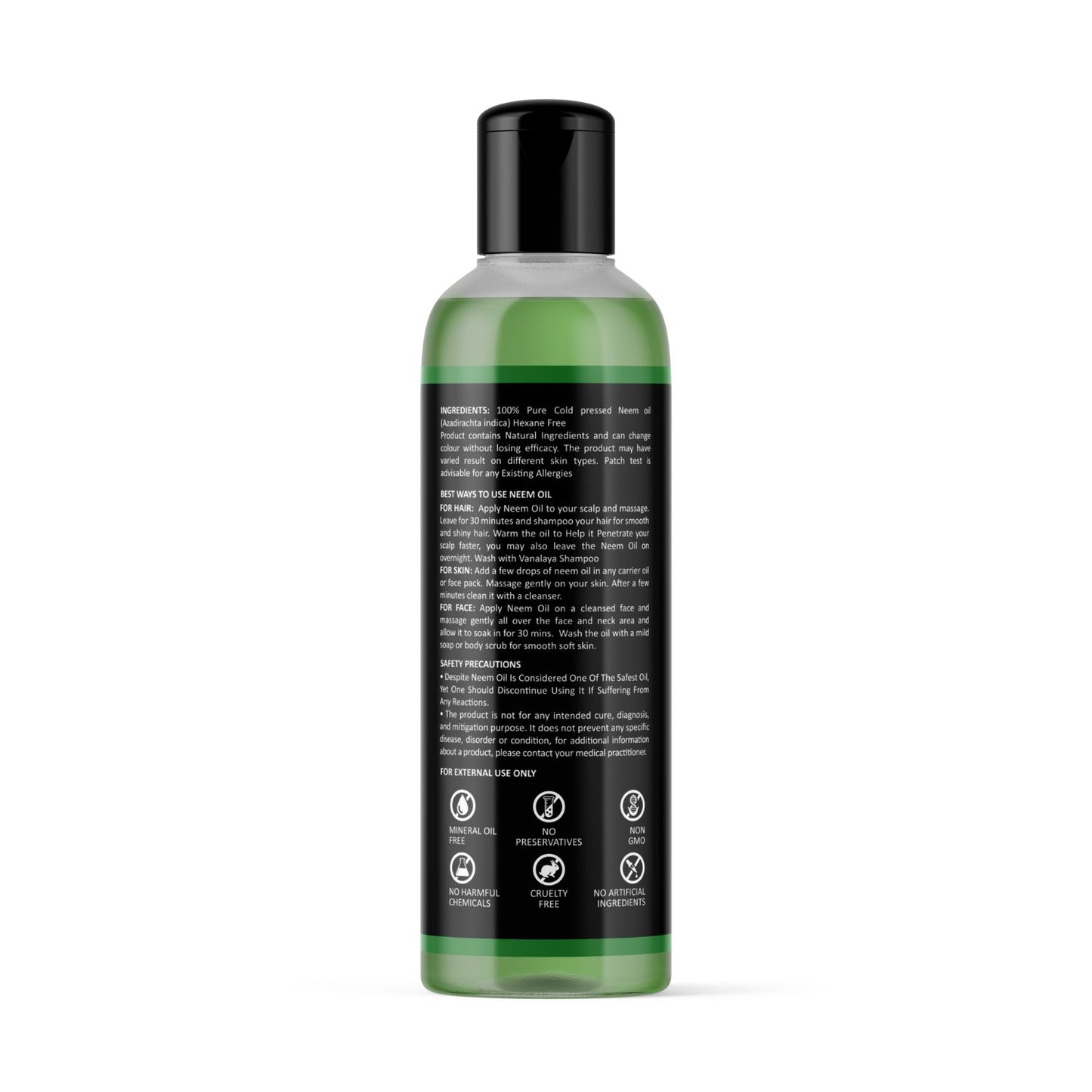 Vanalaya Pure Cold Pressed Neem Oil For Hair & Skin Natural Remedy For Daily Skin And Hair 200ml