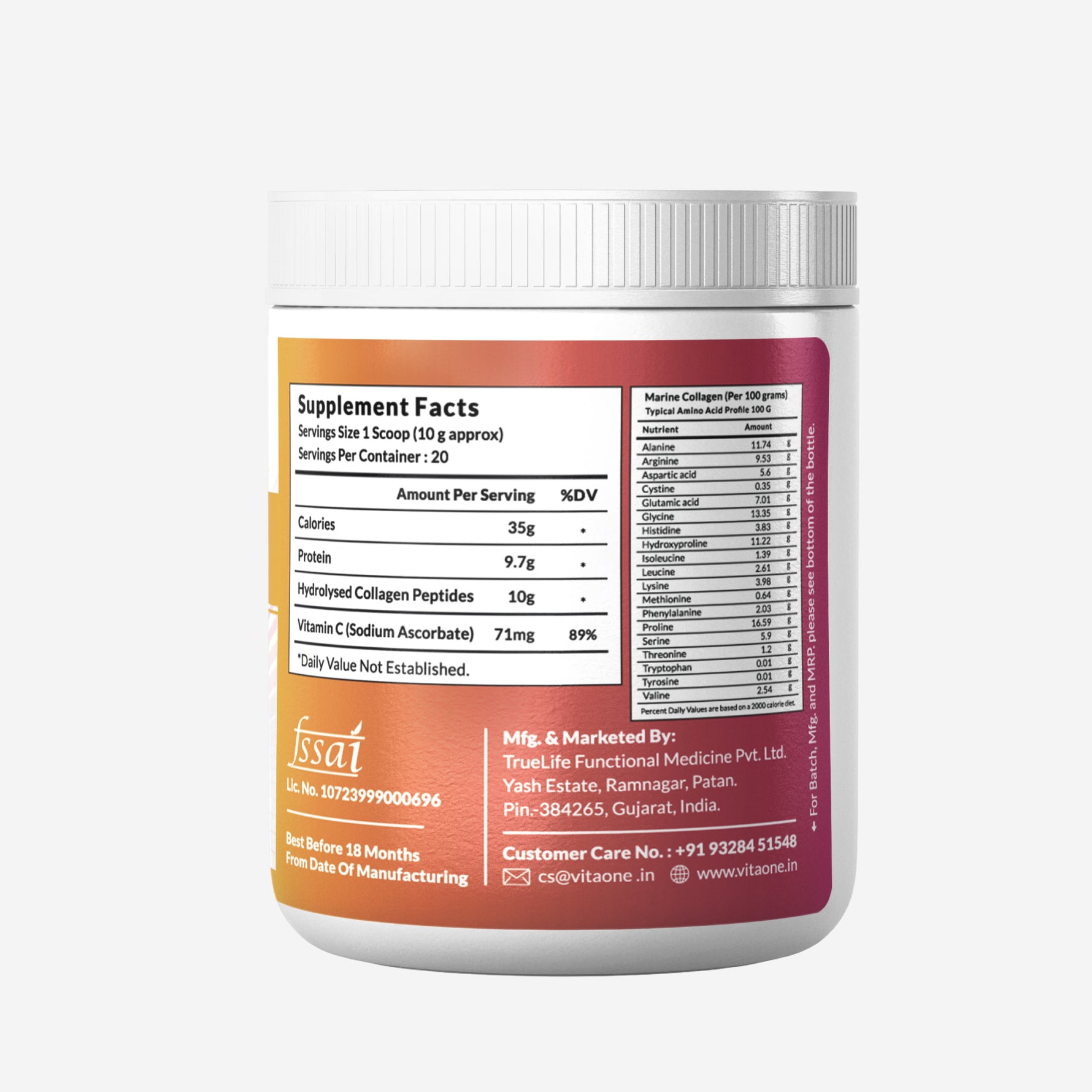 Vitaone Bioactive Marine Collagen Peptide Powder (200g) | For Firm Skin, Healthy Hair, Strong Nails & Joint Support