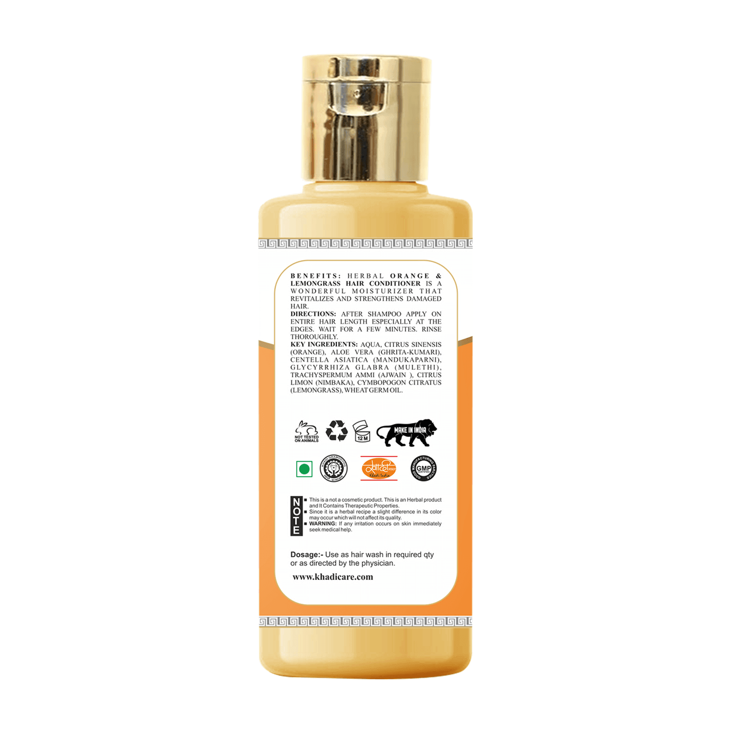 Khadi Care Herbal Orange & Lemongrass Hair Conditioner for Shine & Silkiness - 210ml