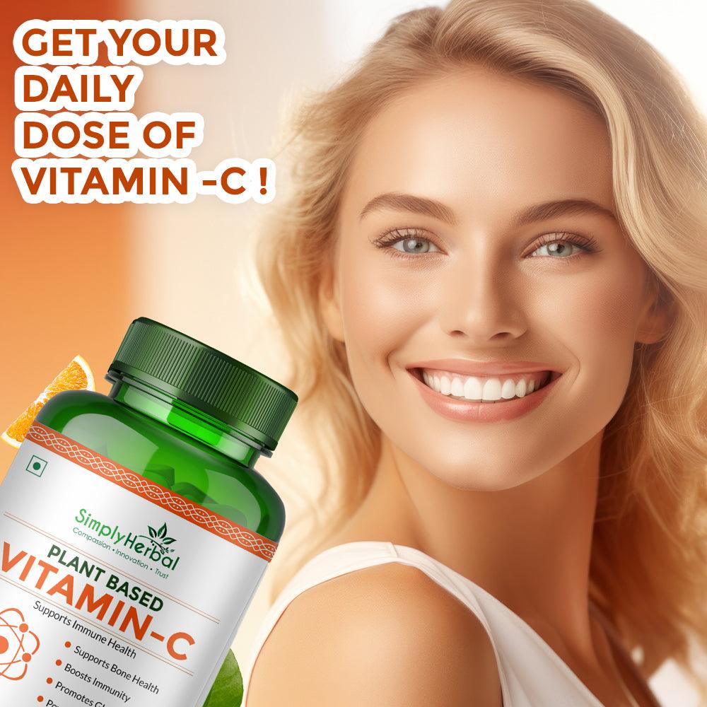 Simply Herbal Vitamin-C Tablet or Glowing Skin & Face, Ascorbic Acid, Amla Extract, Skin Glowing Supplement Promote Beauty & Health for Men & Women - 60 Tablets