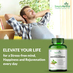 Simply Herbal Ashwagandha Capsule - 1000mg Ashwagandha Capsules for General Wellness, Improves Vitality, Manage Stress & Anxiety, Boost Energy & Strength, Rejuvenates Mind & Body - 60 Veg Capsules