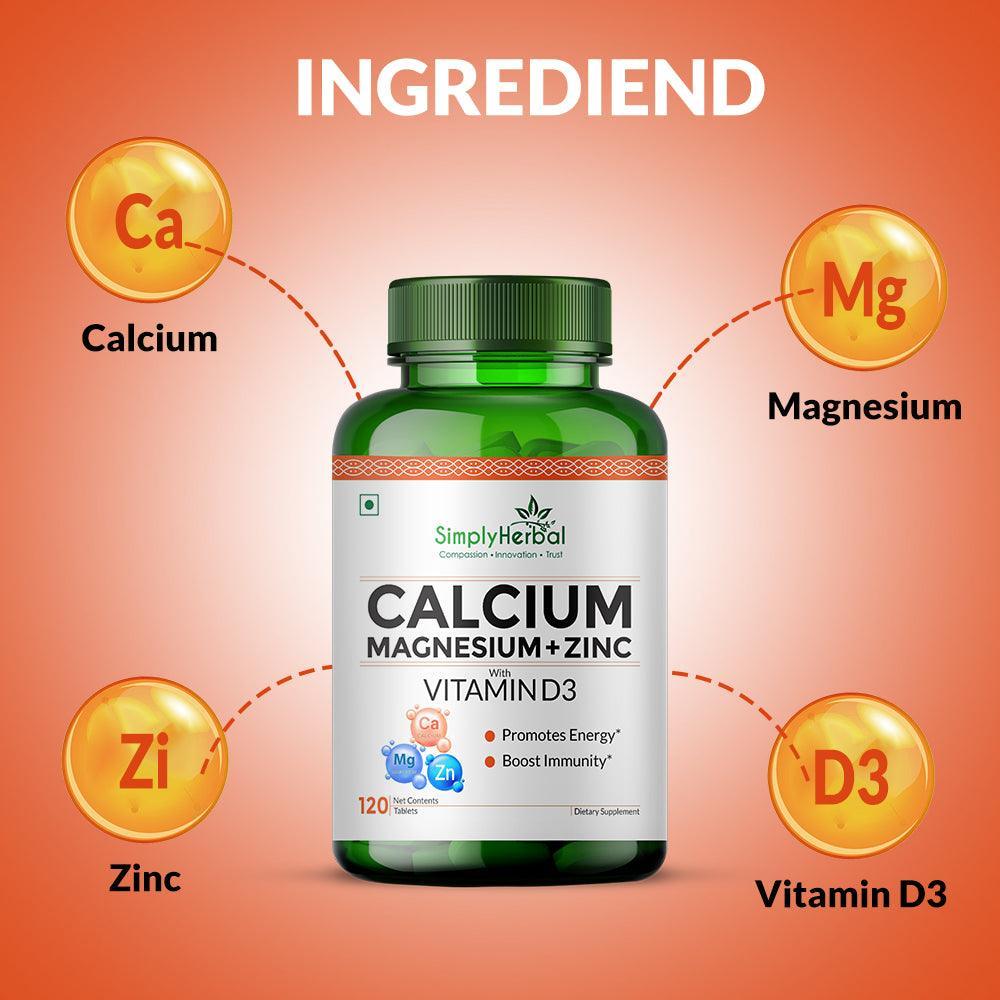 Simply Herbal Calcium Tablet with Magnesium, Zinc & Vitamin D3 (120 Tablets)