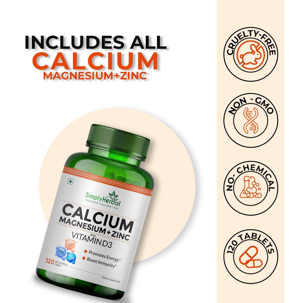 Simply Herbal Calcium Tablet with Magnesium, Zinc & Vitamin D3 (120 Tablets)