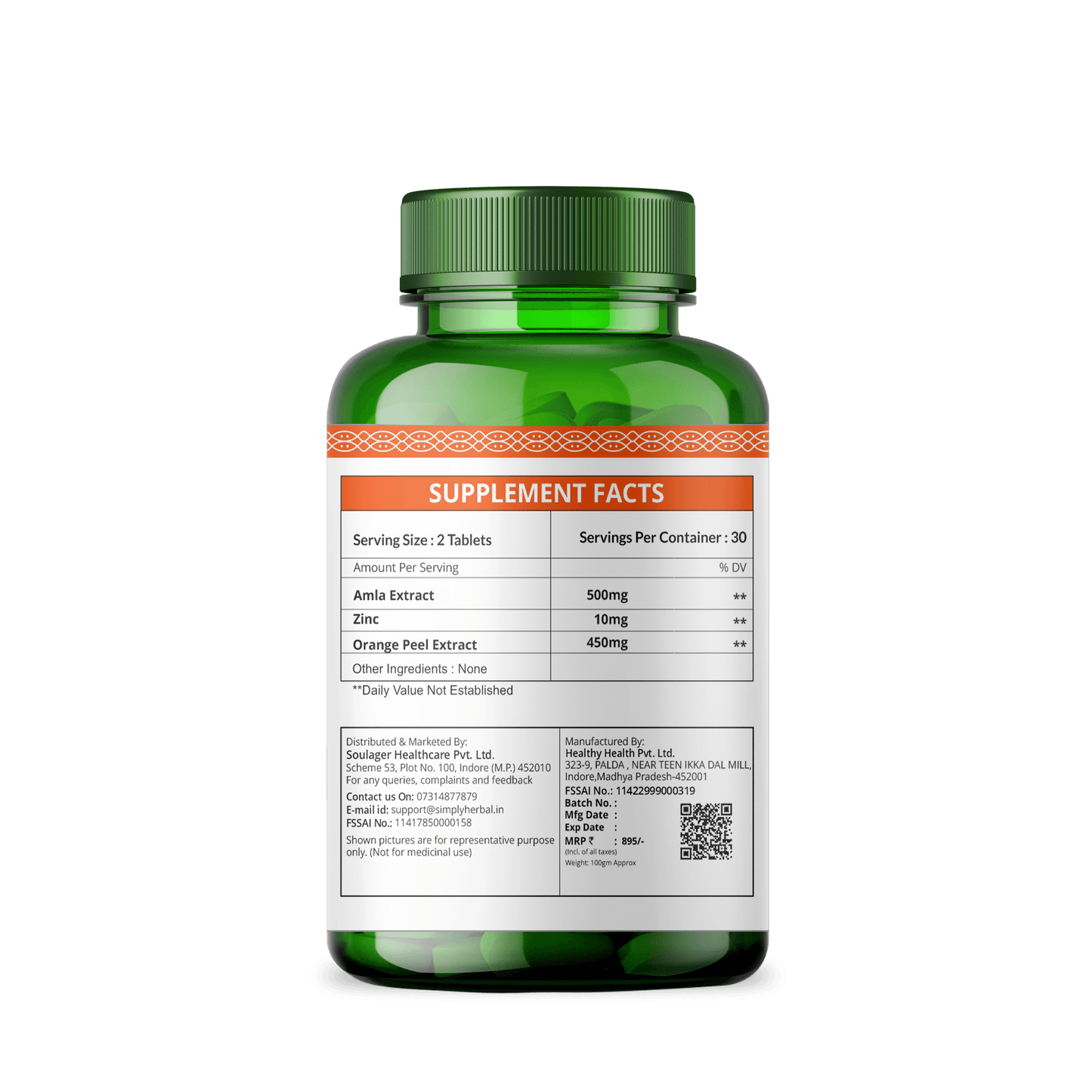 Simply Herbal Vitamin-C Tablet or Glowing Skin & Face, Ascorbic Acid, Amla Extract, Skin Glowing Supplement Promote Beauty & Health for Men & Women - 60 Tablets
