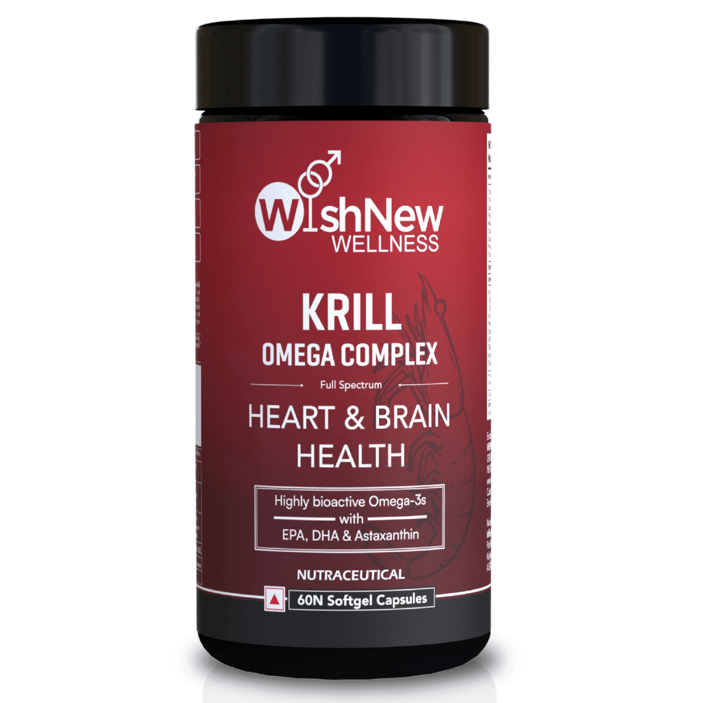 Wishnew Wellness Krill Omega Complex Heart & Brain Health Softgel Capsules - 60 Softgel Capsules