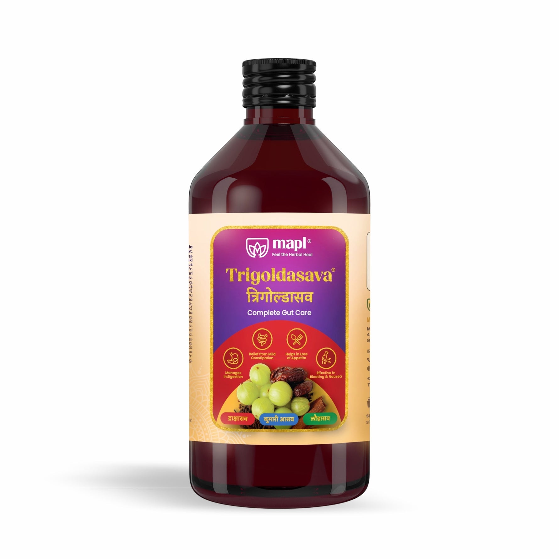 MAPL Trigoldasav Syrup | Ayurvedic Digestive Tonic with 30+ Herbs | Relieves Acidity, Gas, Constipation & Bloating | Boosts Metabolism & Gut Health | 450 ml