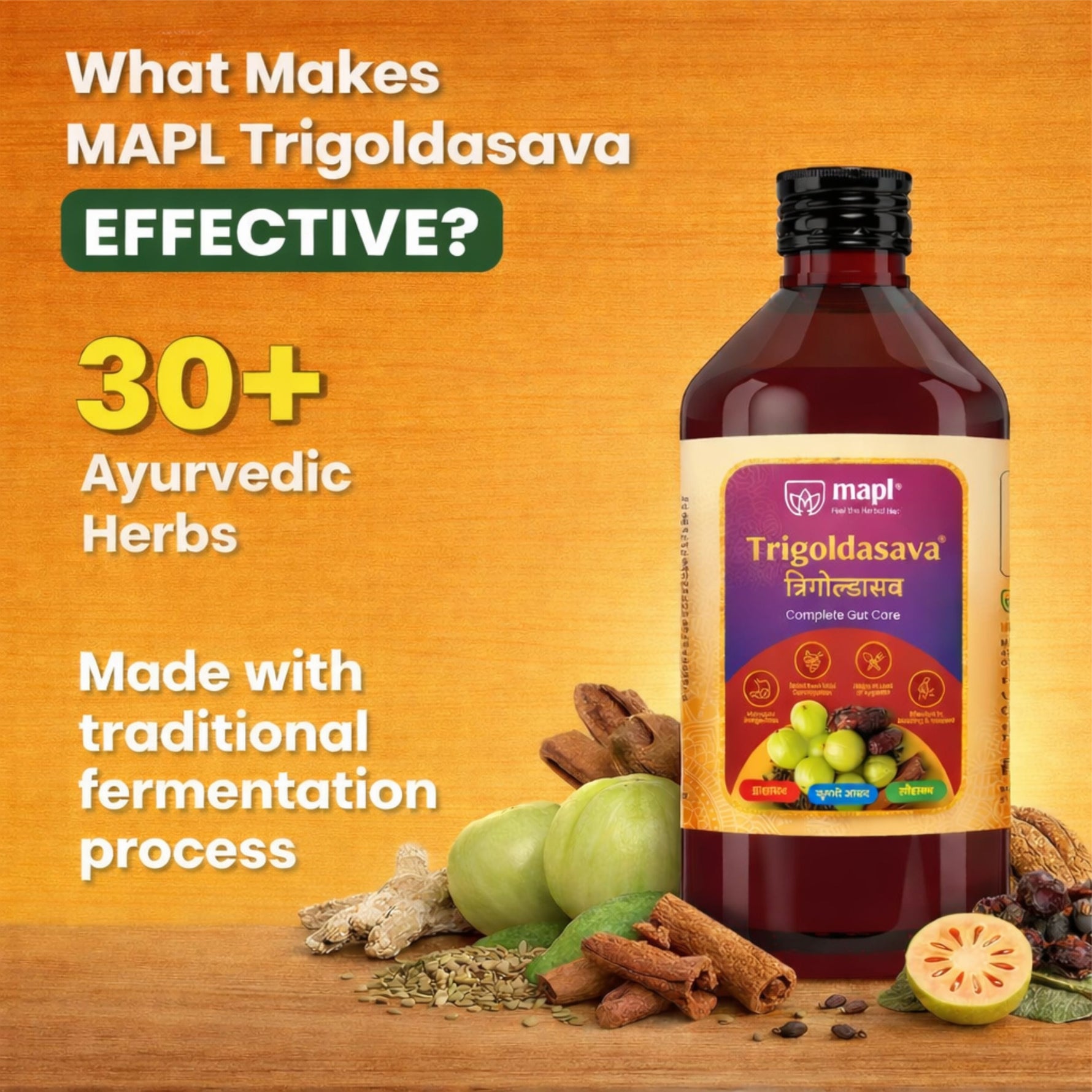 MAPL Trigoldasav Syrup | Ayurvedic Digestive Tonic with 30+ Herbs | Relieves Acidity, Gas, Constipation & Bloating | Boosts Metabolism & Gut Health | 450 ml