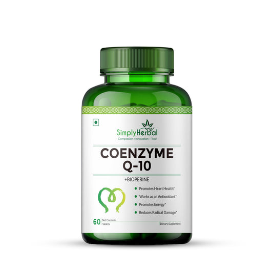 Simply Herbal CoQ10 Natural Coenzyme Q10 Tablets 200mg with Bioperine Antioxidant Supplements, Provide Superior Absorption, Supplement for Heart Health and Energy Metabolism - 60 Tablets