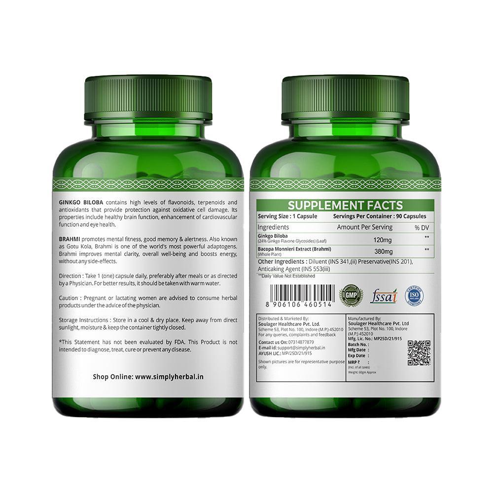 Simply Herbal Ginkgo Biloba Capsule with Brahmi - 90 Vegetarian Capsules