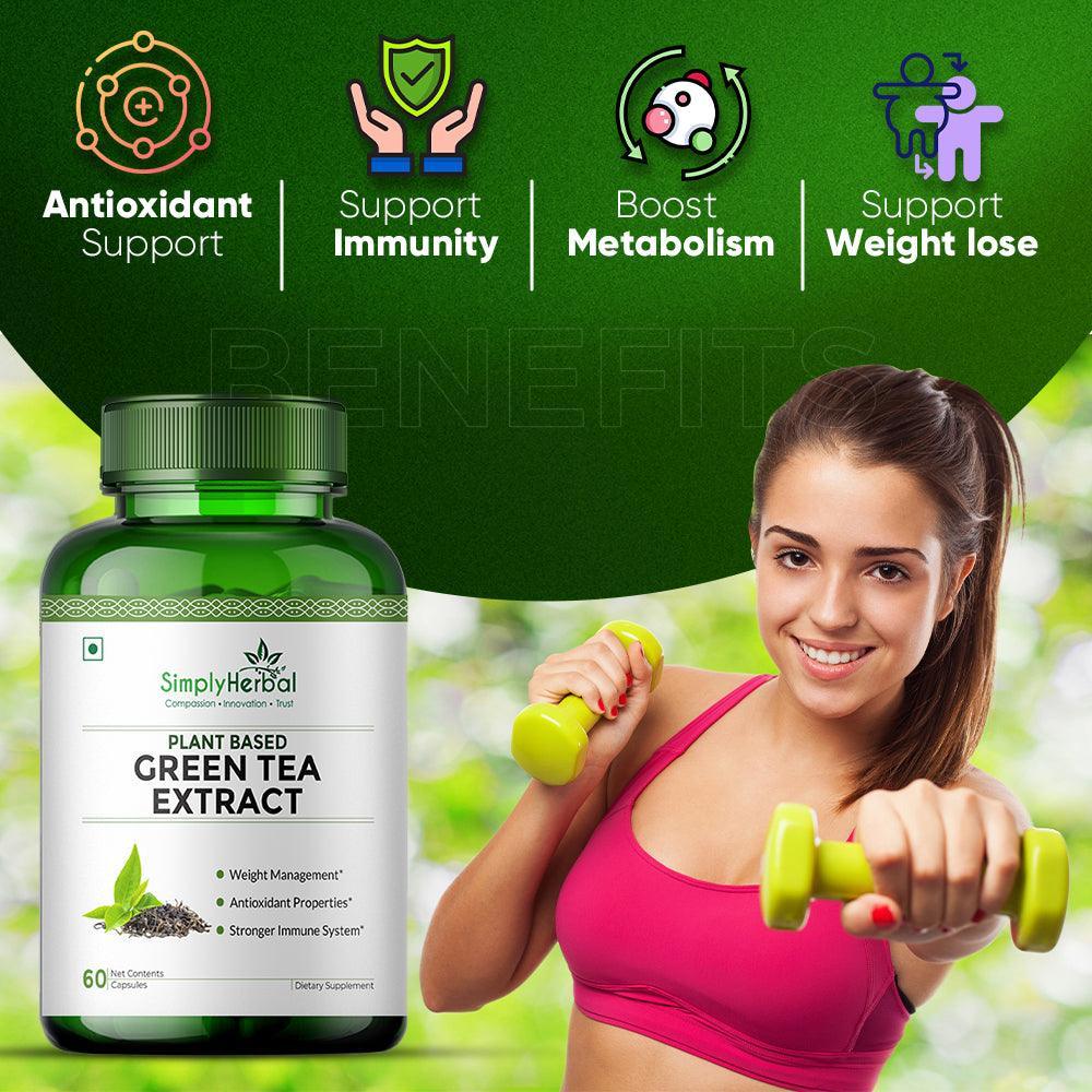 Simply Herbal 500 Mg Green Tea Extract Capsules for Fat Loss | Metabolism Booster Supplement Capsule Support Healthy Weight Management & Regulation of Hunger - 60 Veg Capsules