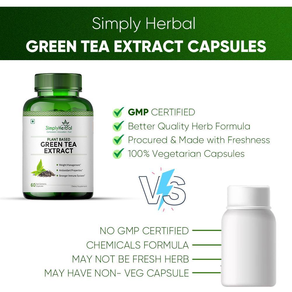 Simply Herbal 500 Mg Green Tea Extract Capsules for Fat Loss | Metabolism Booster Supplement Capsule Support Healthy Weight Management & Regulation of Hunger - 60 Veg Capsules