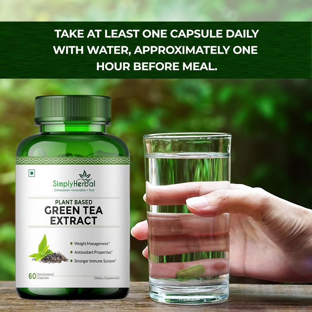 Simply Herbal 500 Mg Green Tea Extract Capsules for Fat Loss | Metabolism Booster Supplement Capsule Support Healthy Weight Management & Regulation of Hunger - 60 Veg Capsules
