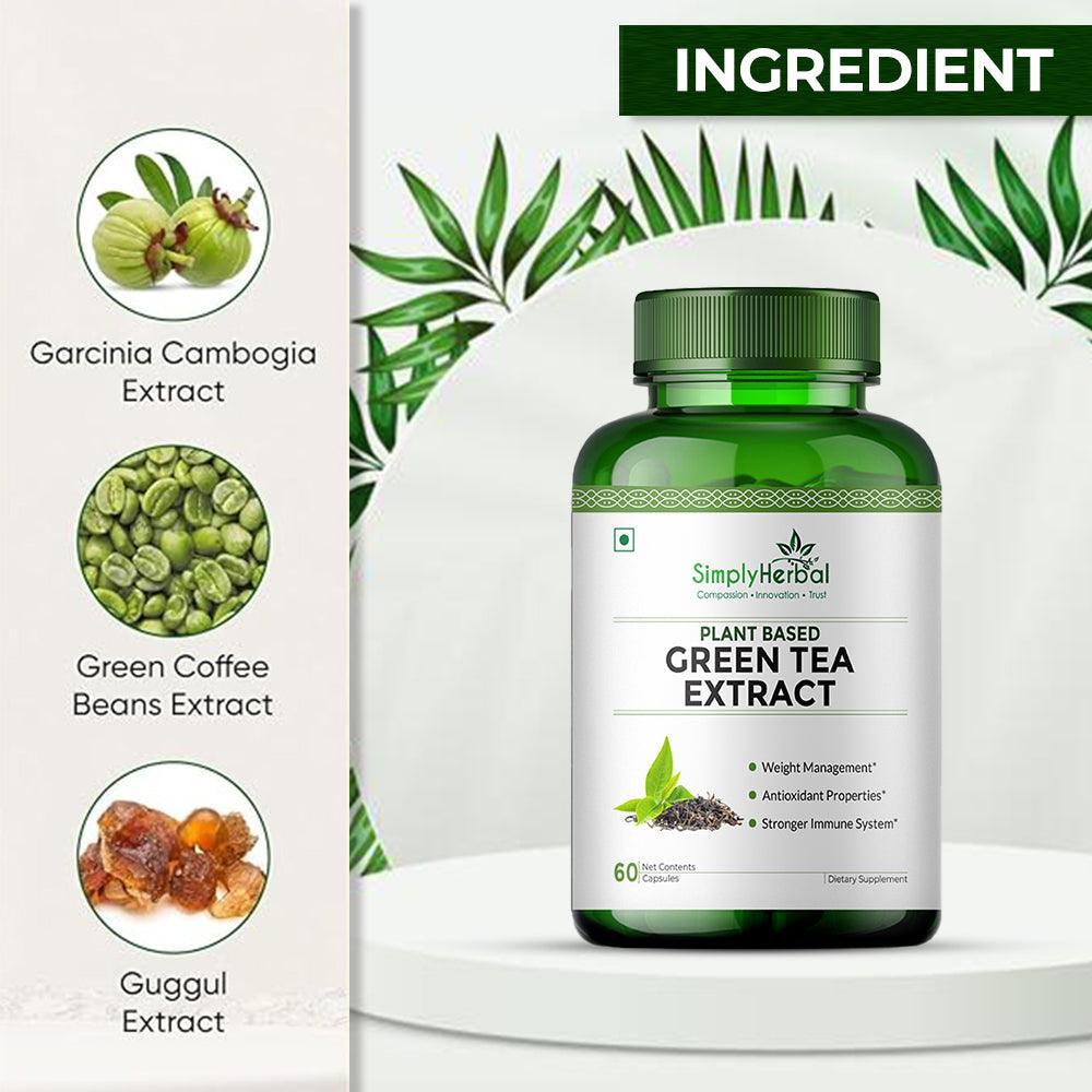 Simply Herbal 500 Mg Green Tea Extract Capsules for Fat Loss | Metabolism Booster Supplement Capsule Support Healthy Weight Management & Regulation of Hunger - 60 Veg Capsules