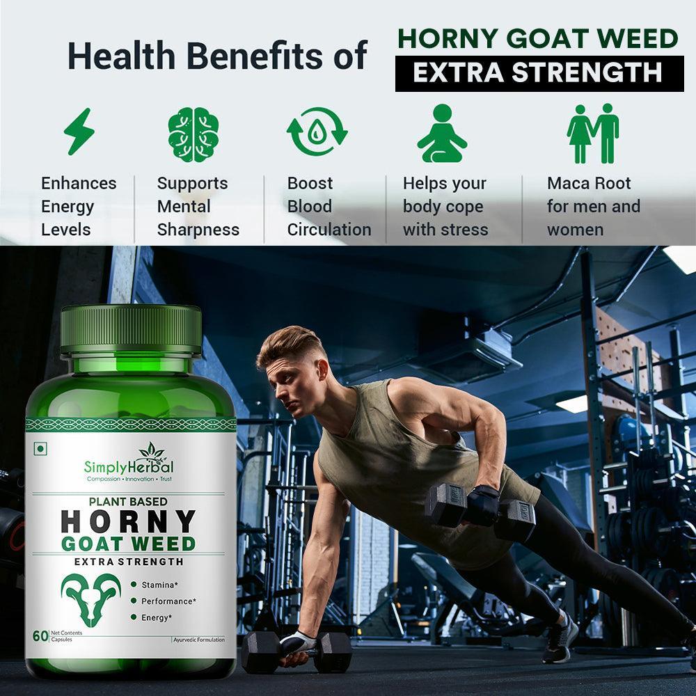 Simply Herbal Horny Goat Weed Capsule - Plant Based 800 MG Horny Goat Weed Capsules with Maca Root Extract Powder - 60 Veg Capsules