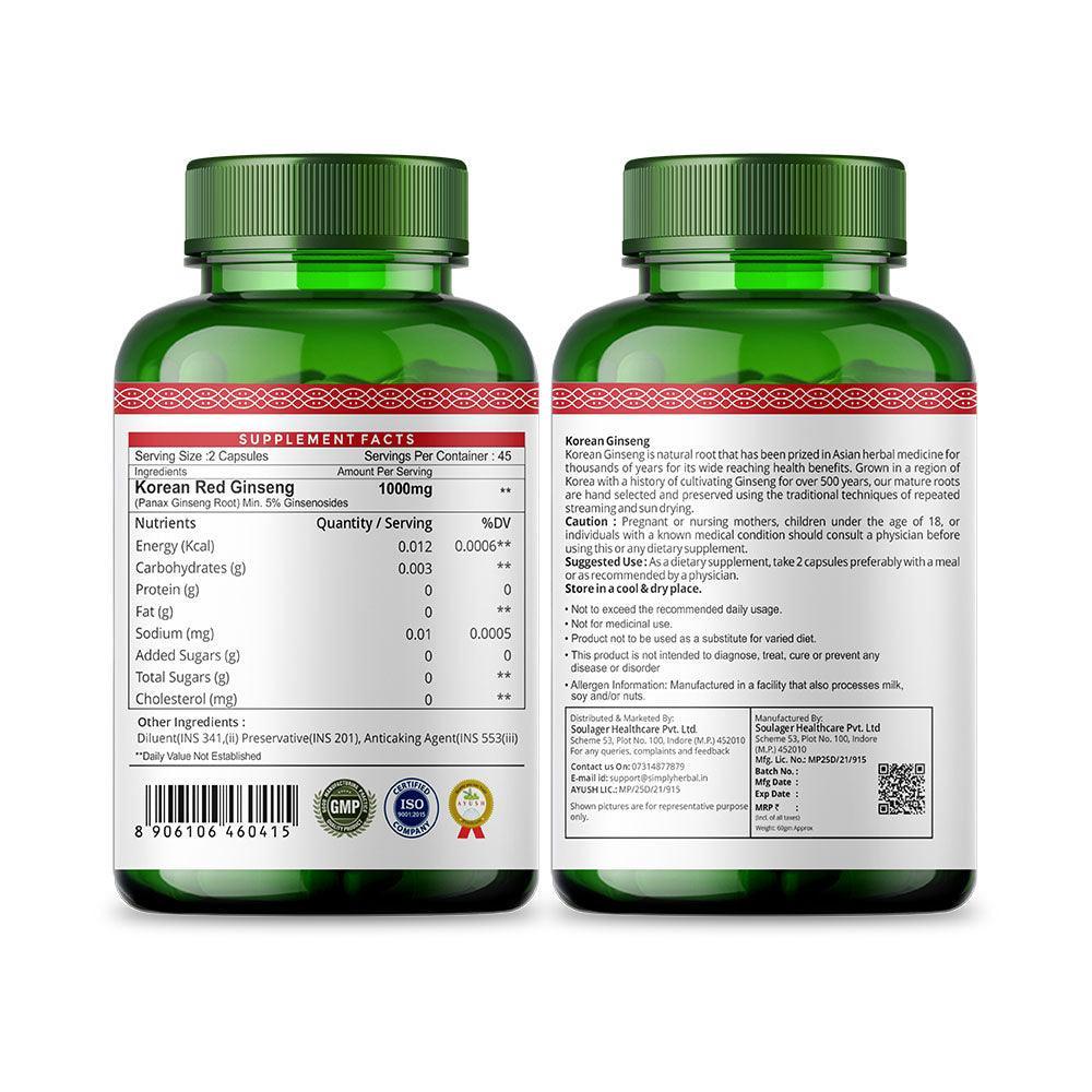 Simply Herbal Korean Ginseng Vegetarian Capsules