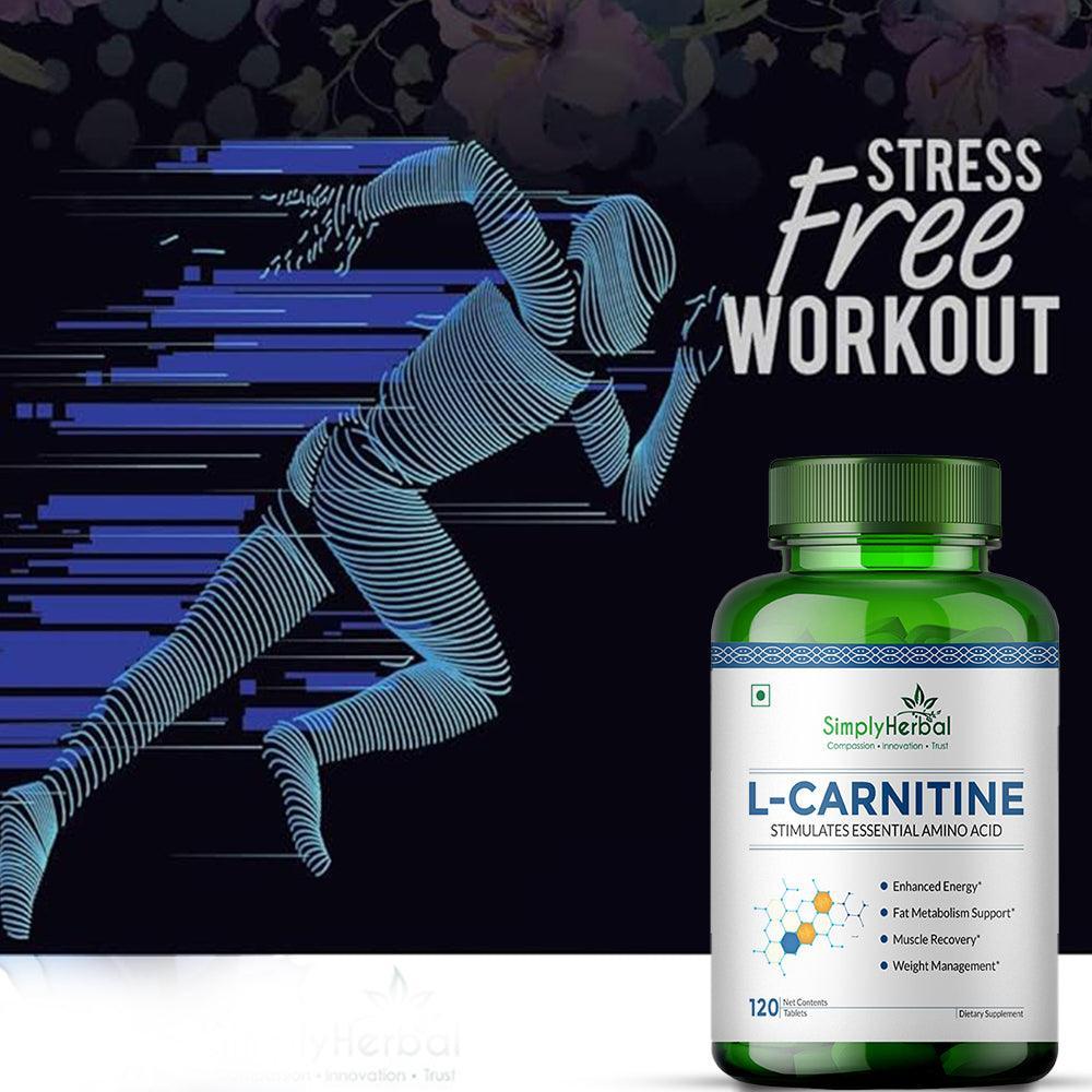 Simply Herbal L-Carnitine 500mg Tablet | Amino Acid for Endurance, Weight Management & Muscle Function | (120 Tablets)