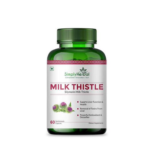 Simply Herbal Milk Thistle Liver Detox Supplement -Enriched With Powerful Antioxidants Promotes Healthy Liver Function for Men & Women- 60 Capsules